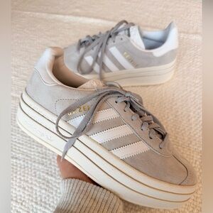 Adidas Women's GAZELLE BOLD SHOES Gray and White Platform Sneakers